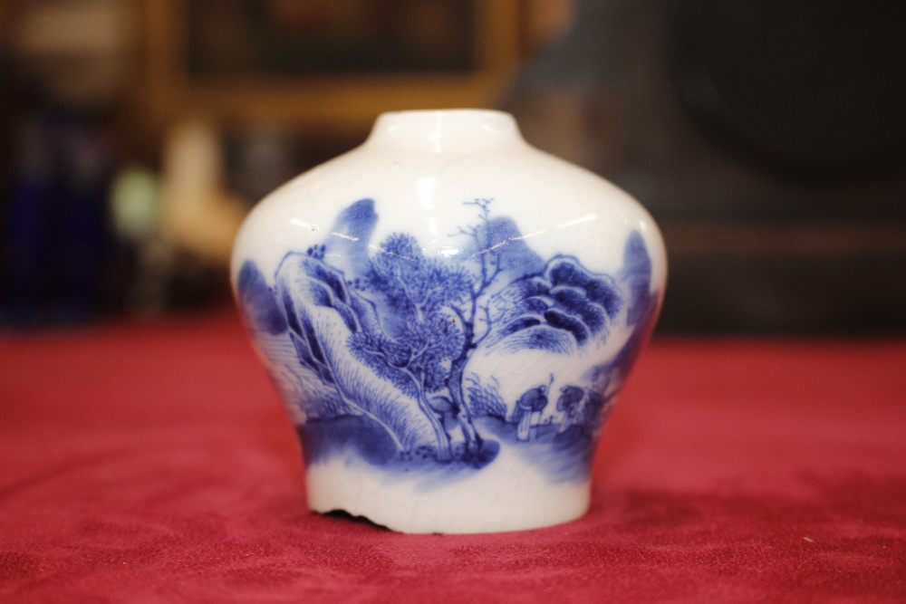 An Arita ware blue floral painted brush pot, decorated foliage and crickets; and a small Chinese - Image 2 of 11