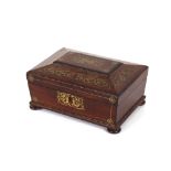 A 19th Century rosewood and brass inlaid sewing box, the lid initialled M.A., with gadrooned borders