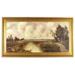 J Hohenberger, study of an extensive landscape with horse and cart on a track beside a pond,