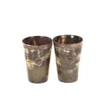 A pair of Victorian horn and silver mounted beakers, by H T Miles of Piccadilly, London 1870, 12cm