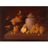 Howard Shingler born 1953, a pair of still life studies depicting fruit and objects on a ledge;