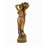 A large Goldscheider pottery figure, of a maiden carrying a water pitcher, signed Chere with