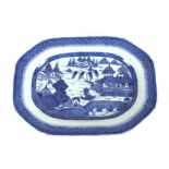 A 19th Century Chinese blue and white platter, decorated pagodas and river scene, 28cm