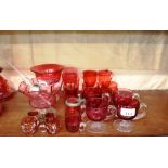 A collection of various cranberry punch cups, and liqueur glasses; two pedestal bowls etc. (22)
