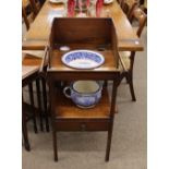 A 19th Century mahogany tray top two tier washstand, fitted single drawer below and flanked by towel