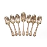 A set of six George V silver coffee spoons, Birmingham 1936; and another odd silver spoon (7)