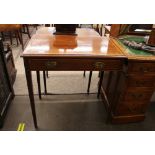 A late 19th Century inlaid mahogany side table, fitted with a single drawer, raised on square