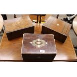 Three various Victorian walnut and rosewood sewing boxes