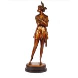 Bruno Zack bronze figure of a flapper, raised on a marble plinth, 73cm high, bears signature
