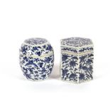 A Chinese blue and white hexagonal box and cover, with all over floral and bird decoration; and a