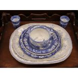 A blue and white Asiatic pheasant pattern meat plate; another blue and white transfer decorated