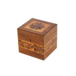 A Victorian rosewood  satin wood and Tunbridge ware inlaid tea caddy, 13.5cm wide x 12cm high