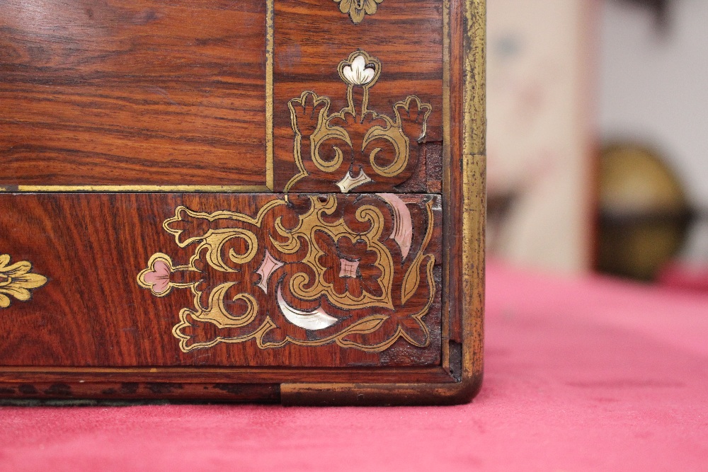 A 19th Century rosewood brass and mother of pearl inlaid trinket box, by I Turrill Dressing and - Image 9 of 18