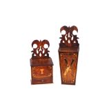 Two 19th Century oak and elm inlaid cutlery / candle boxes