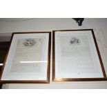 Two framed and glazed certificates, one relating t