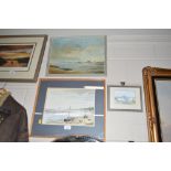 A pencil signed print depicting Aldeburgh beach; a