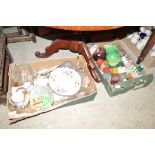 Two boxes of various glass; china; children's toys