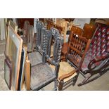 A pair of Victorian oak hall chairs AF