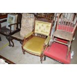 A Victorian walnut and upholstered armchair