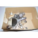 A box of mixed silver and white metal items to inc