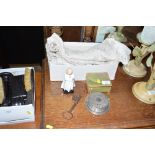 A box of lace textiles; a Royal Doulton figurine "