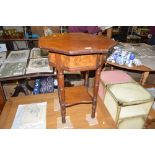 A mahogany and walnut octagonal topped worktable w