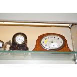 An Edwardian mahogany inlaid 8 day mantle clock an