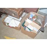 Three boxes of various textiles