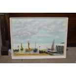 English school, oil on board study of moored boats