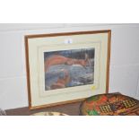 A gilt framed oil study of two red squirrels