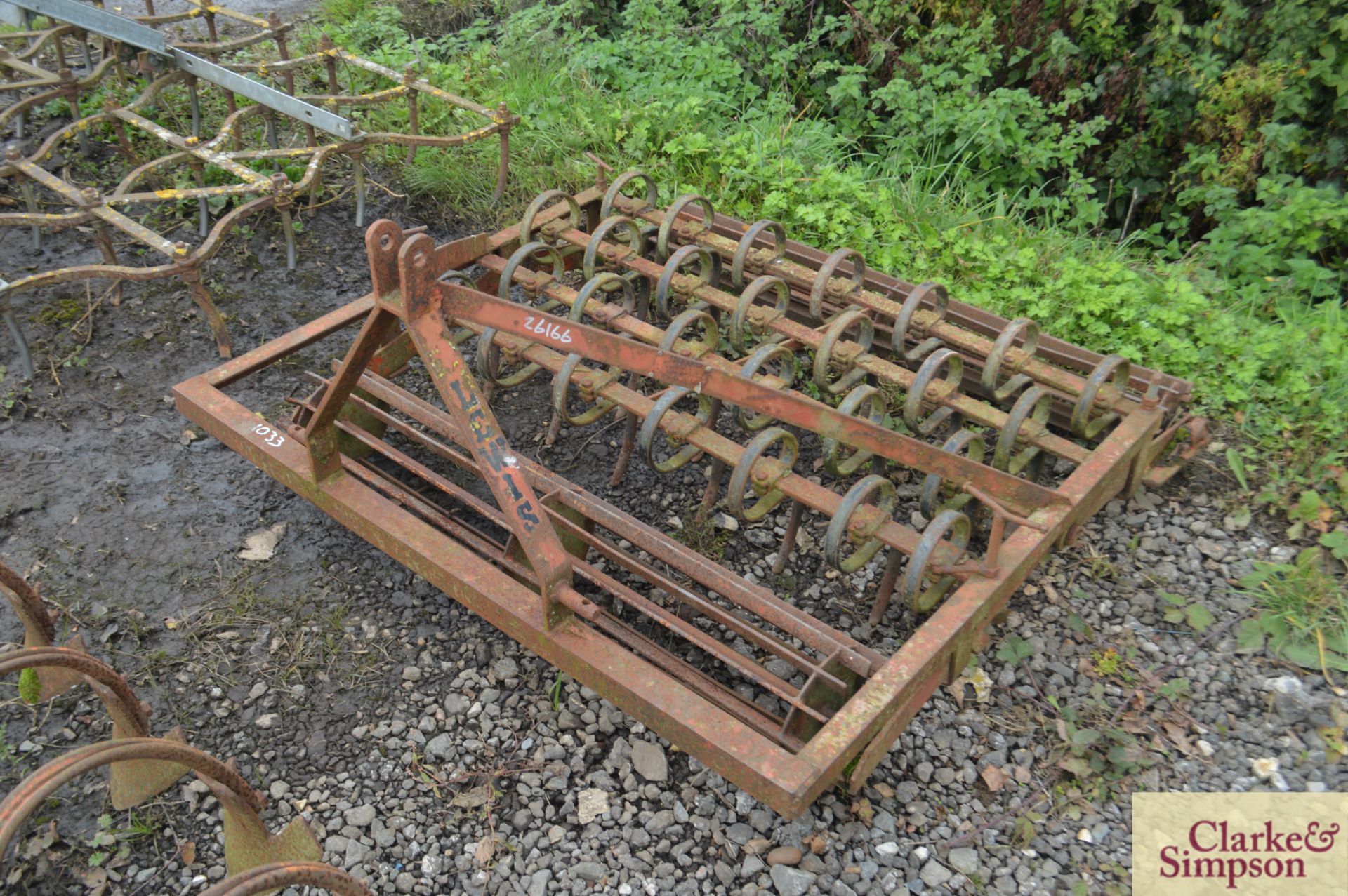 Lewis 4ft compact levelling harrow. Comprising crumbler, four rows of mini spring tines and