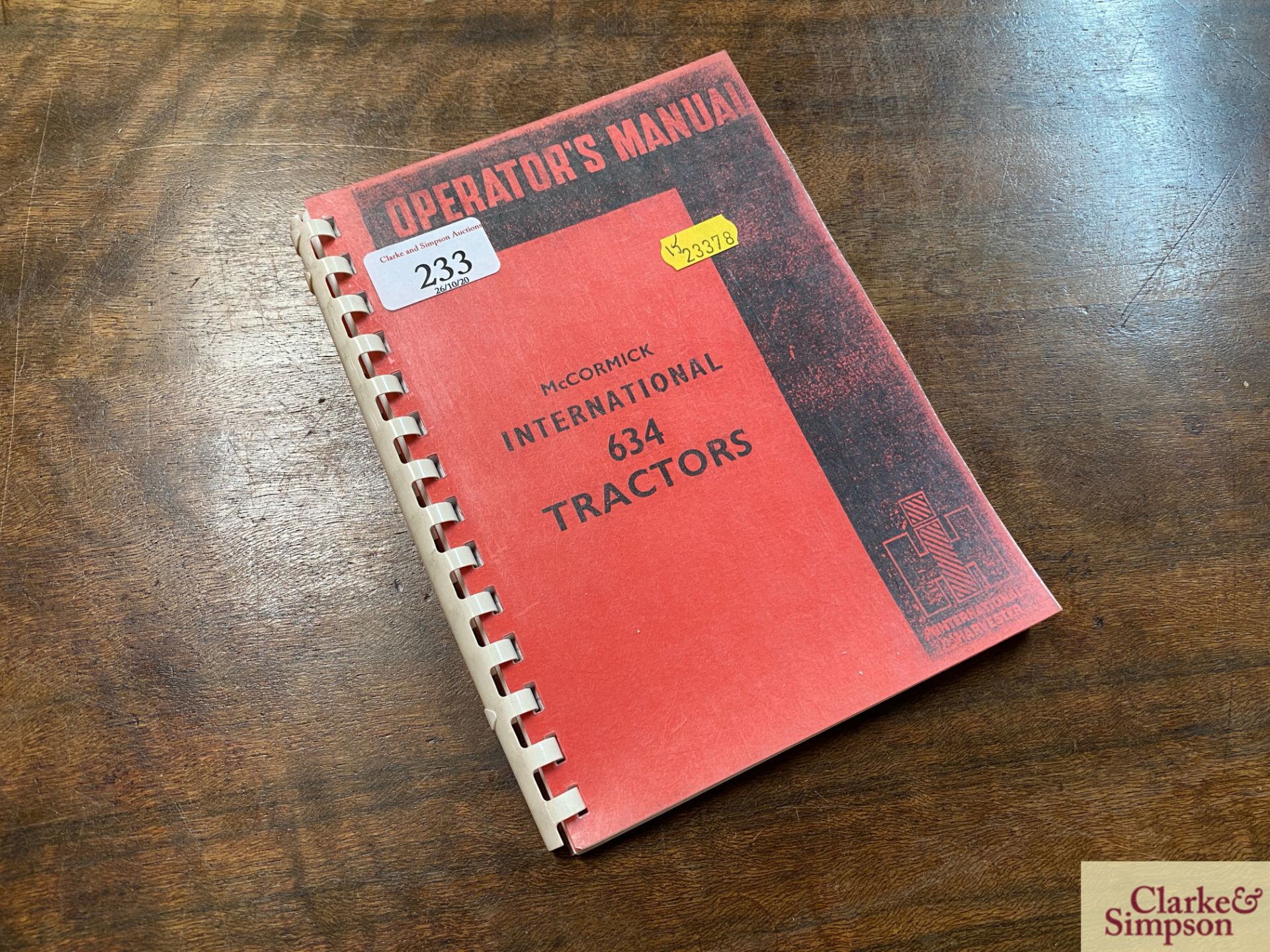 McCormick IH 634 Tractor Operators Manual.