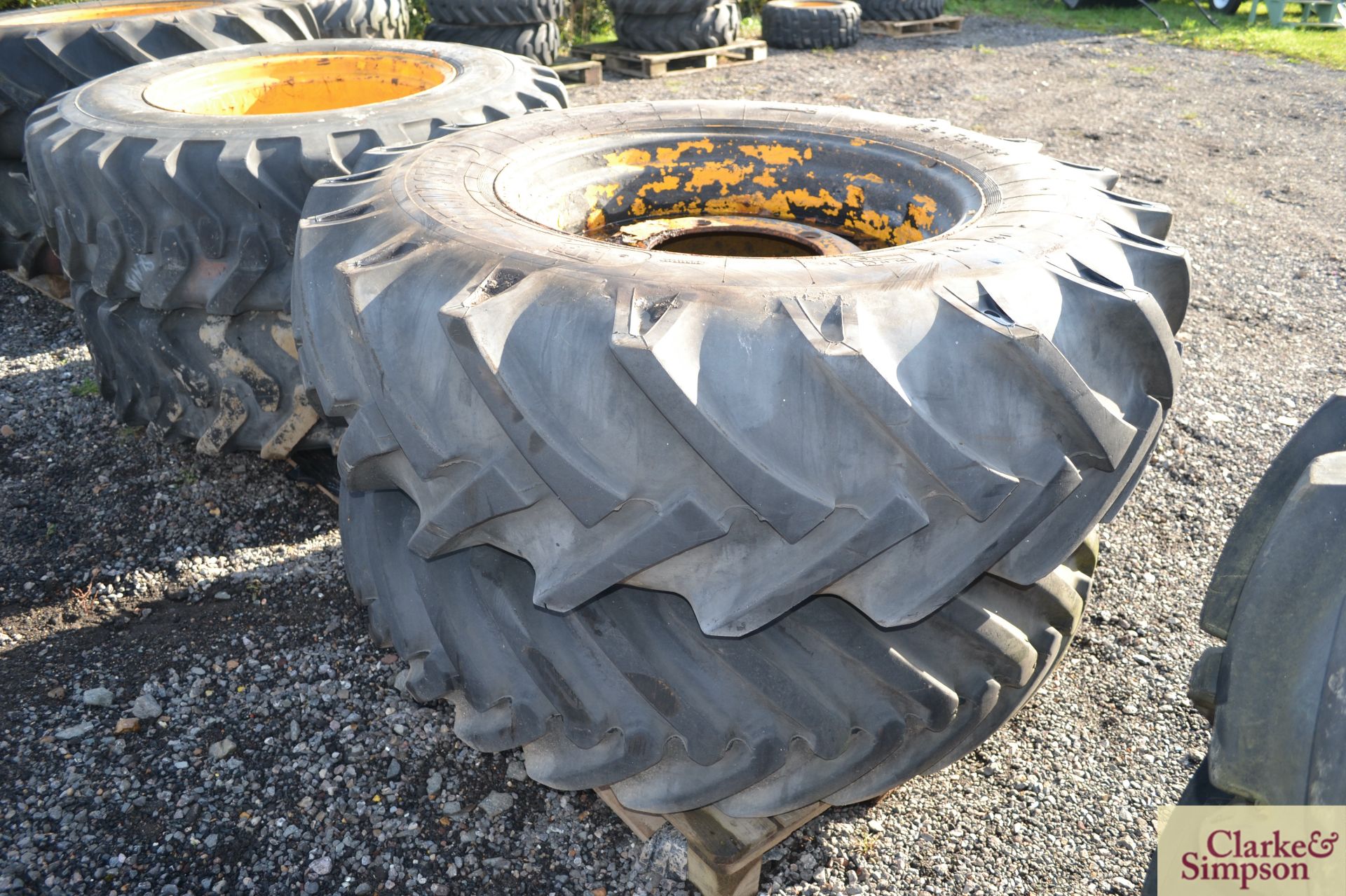 Pair of JCB 3CX 16.9R28 rear wheels and tyres. * - Image 2 of 3