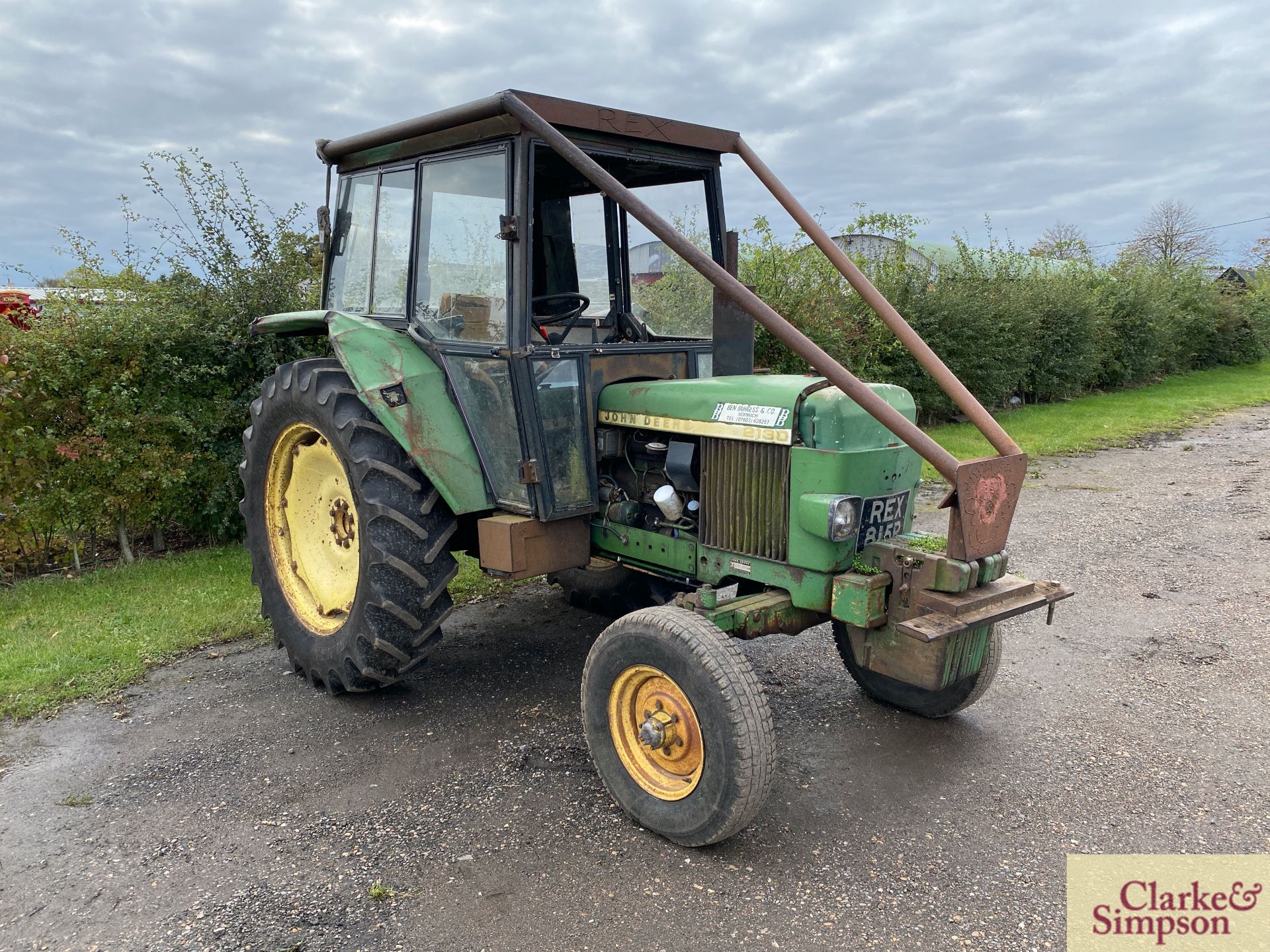 John Deere 2130 2WD tractor. Registration REX 815R (no paperwork). Date of first registration 11/