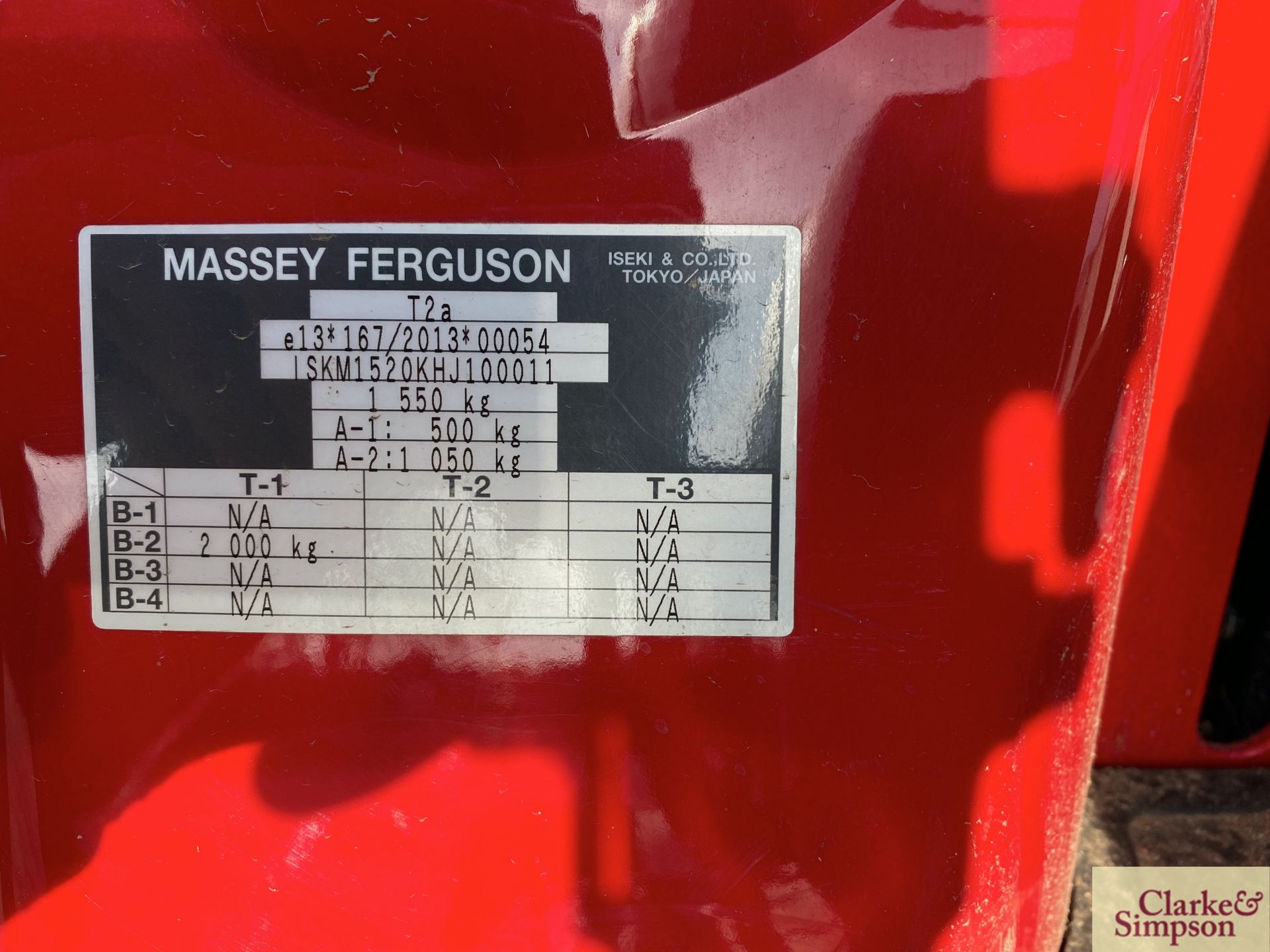 Massey Ferguson 1520 4WD compact tractor. 2017. Registration AY19 BXB. Date of first registration - Image 37 of 38