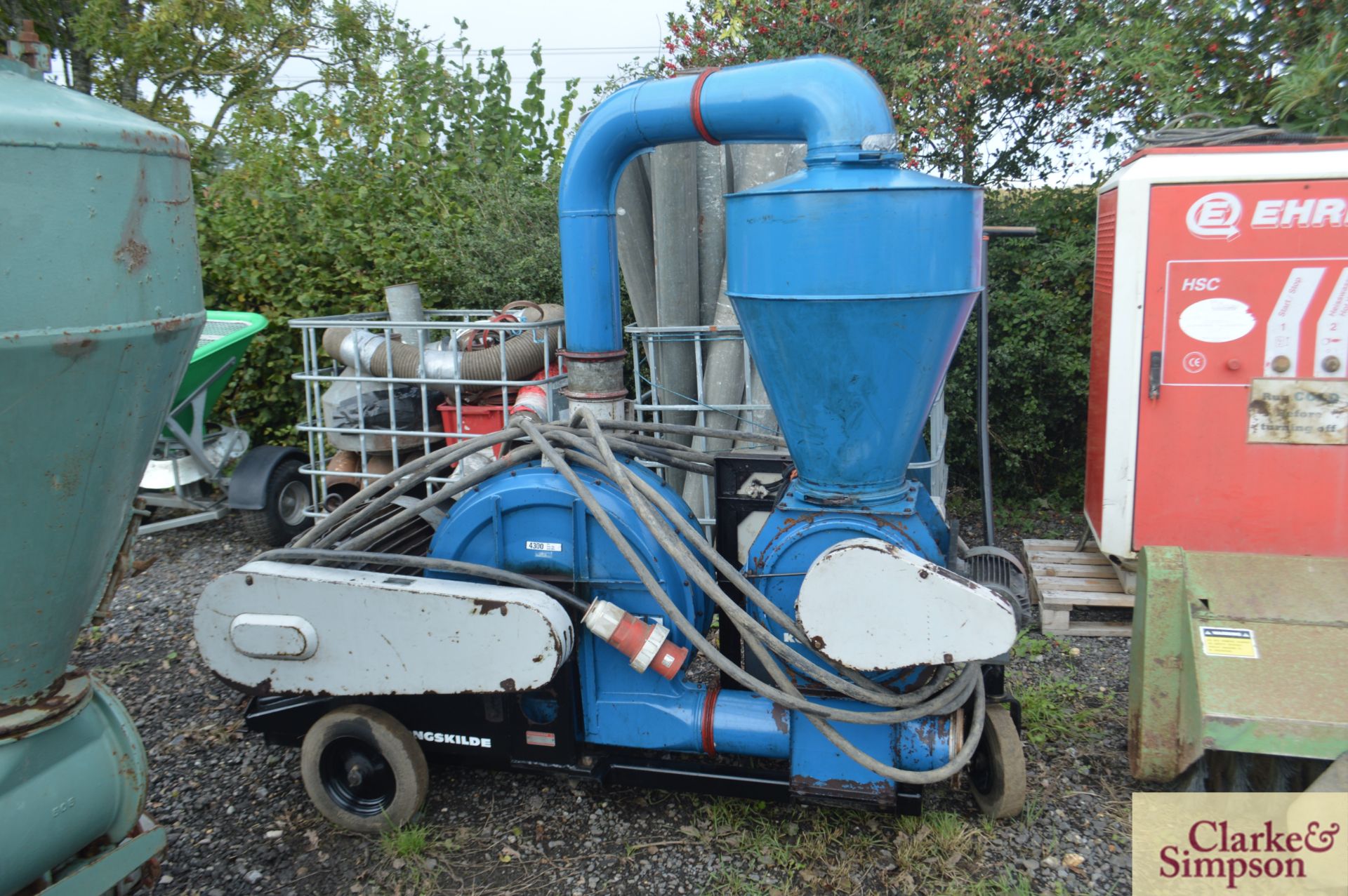 Kongskilde 500E 50HP three phase sucker blower. With pipework and loading tower. *