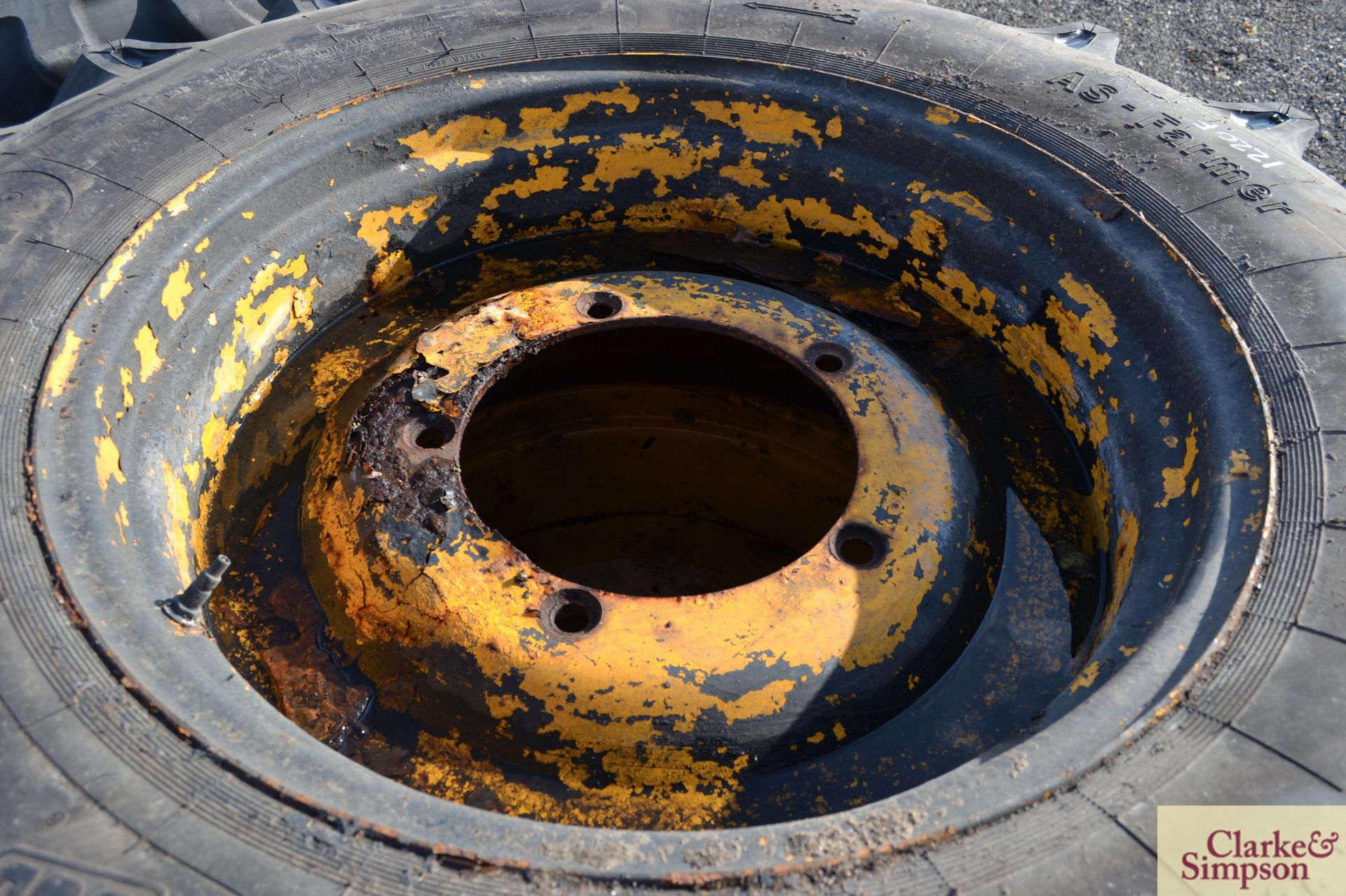Pair of JCB 3CX 16.9R28 rear wheels and tyres. * - Image 3 of 3