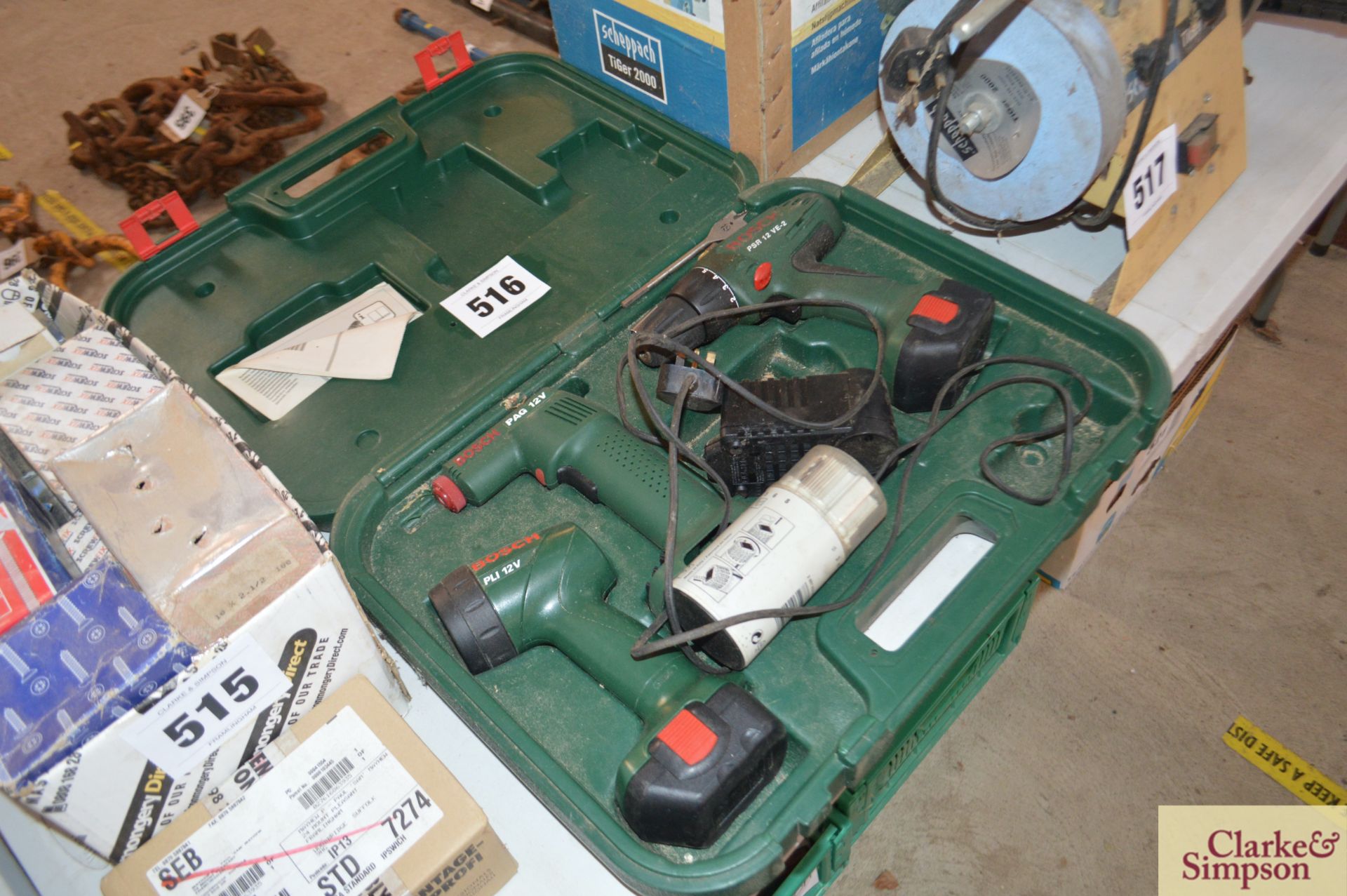 Bosch torch and drill set with charger.