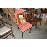 A striped upholstered dining chair