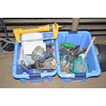 Two boxes containing various tools and household i