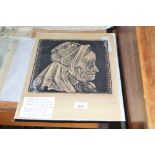 Cor Visser wood cut study of an elderly lady