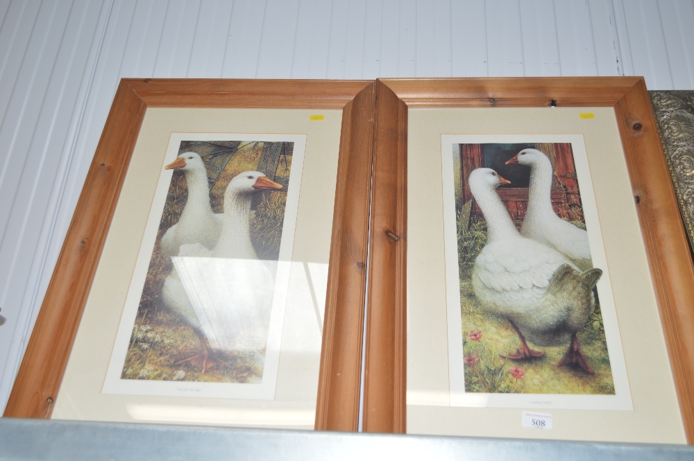A pair of modern pine framed prints entitled "Out