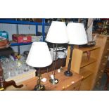 Three various table lamps and shades