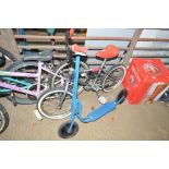 A child's Huffy bicycle; and a scooter