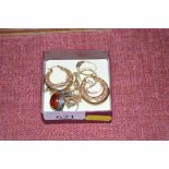 A white metal and amber dress ring and various gol