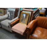 A teak and upholstered armchair