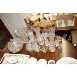 A quantity of glass vases, bowls, hand bell etc.