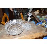 A cut glass pedestal bowl; and a decanter