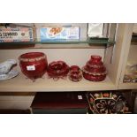 A cranberry glass baluster bowl with clear glass l