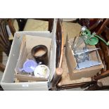 Two boxes of various sundries to include a mincer,